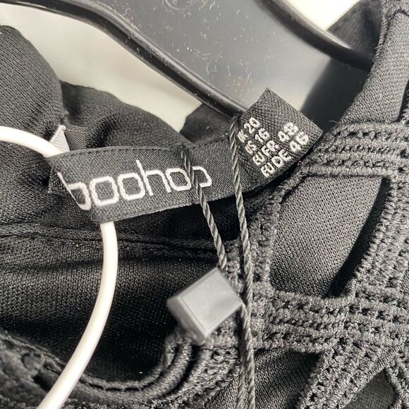 Boohoo Black Elegant Black High Neck Long Sleeve Mesh Mini Dress size 16 - Picture 2 of 3